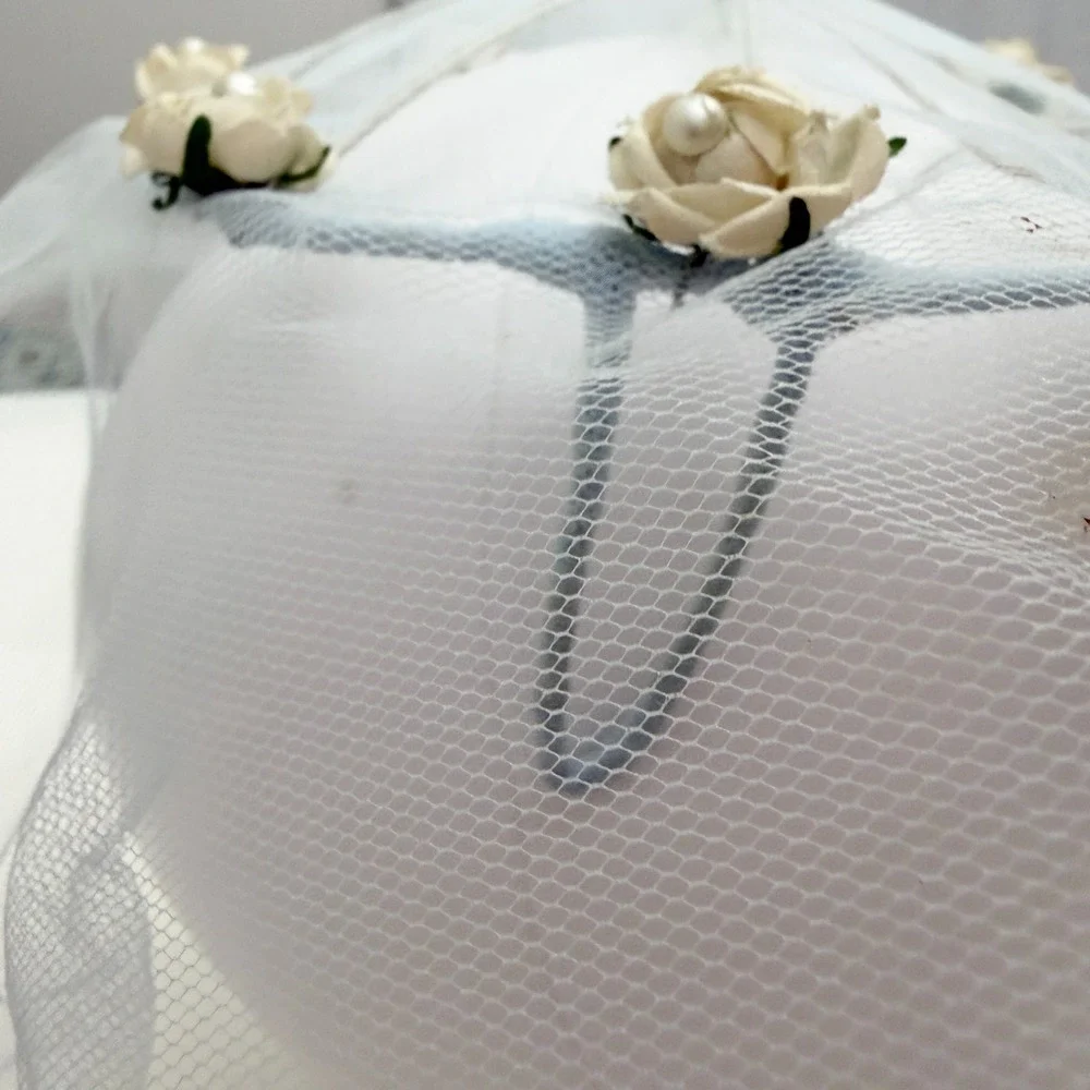 Vintage Birdcage Veil Floral Faux Pearl Wedding Headpiece Blue